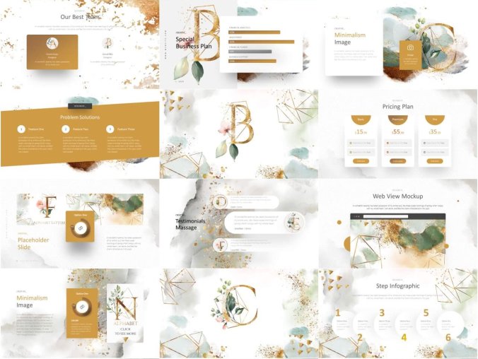 墨染晕开/唯美金色/素雅品质PPT模板下载